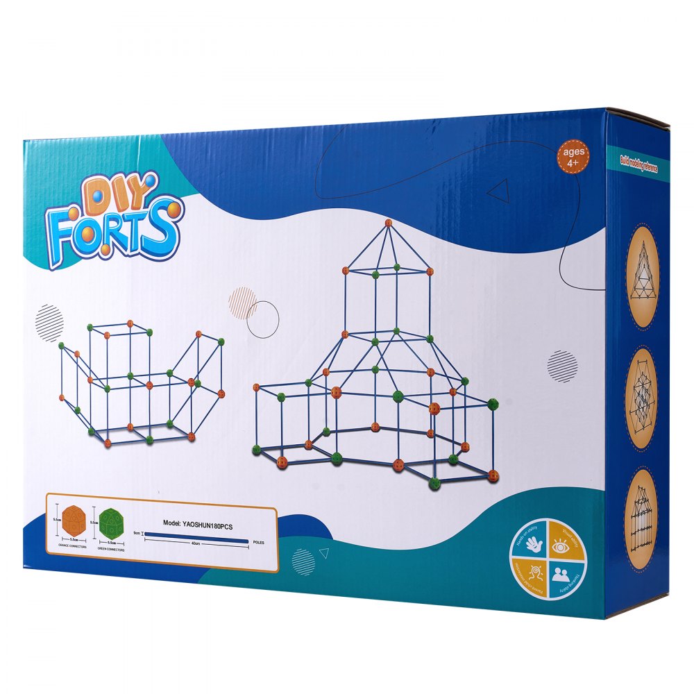 VEVOR - Kit de construcción de fuertes para niños, 180 piezas de juguetes STEM, regalo educativo para niños y niñas de 4, 5, 6, 7 y 8 años en adelante, juego de construcción de carpas para interiores y exteriores con 120 varillas y 60 pelotas.
