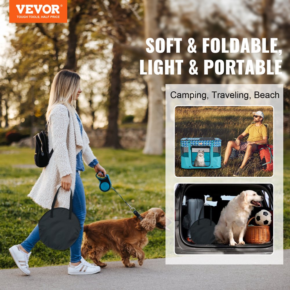 VEVOR Parque de juegos plegable para mascotas, 81 x 61 x 56 cm, portátil, caseta para cachorros, perros y gatos, tela Oxford 600D impermeable, cremallera extraíble, para interiores, exteriores, viajes y acampadas (rectangular, S)
