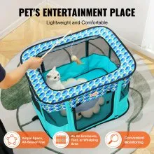 VEVOR Parque infantil plegable para mascotas, parque portátil para perros de 32 x 24 x 22 pulgadas, caseta para cachorros, perros, gatos, tela Oxford 600D impermeable, cremallera extraíble, para viajes en interiores y exteriores, camping (rectangular, S)