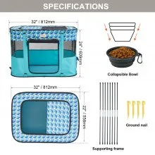 VEVOR Parque infantil plegable para mascotas, parque portátil para perros de 32 x 24 x 22 pulgadas, caseta para cachorros, perros, gatos, tela Oxford 600D impermeable, cremallera extraíble, para viajes en interiores y exteriores, camping (rectangular, S)