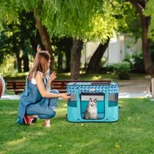VEVOR Parque infantil plegable para mascotas, parque portátil para perros de 32 x 24 x 22 pulgadas, caseta para cachorros, perros, gatos, tela Oxford 600D impermeable, cremallera extraíble, para viajes en interiores y exteriores, camping (rectangular, S)