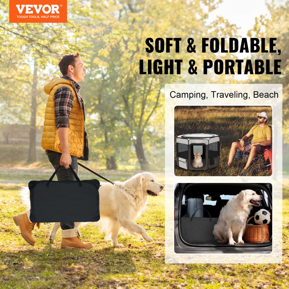 VEVOR Parque infantil plegable para mascotas, parque portátil para perros de 36 pulgadas, caseta para cachorros, perros, gatos, tela Oxford 600D impermeable de primera calidad, cremallera extraíble, p