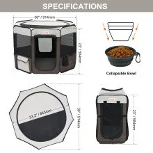 VEVOR Parque infantil plegable para mascotas, parque portátil para perros de 36 pulgadas, caseta para cachorros, perros, gatos, tela Oxford 600D impermeable de primera calidad, cremallera extraíble, p