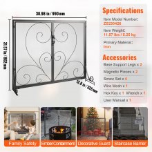VEVOR Pantalla para chimenea, 1 panel con puerta, malla de hierro resistente, cubierta protectora contra chispas de 39 pulgadas de largo x 31,6 pulgadas de alto, instalación sencilla, rejilla independiente para valla contra incendios para sala de estar, decoración del hogar, vintage