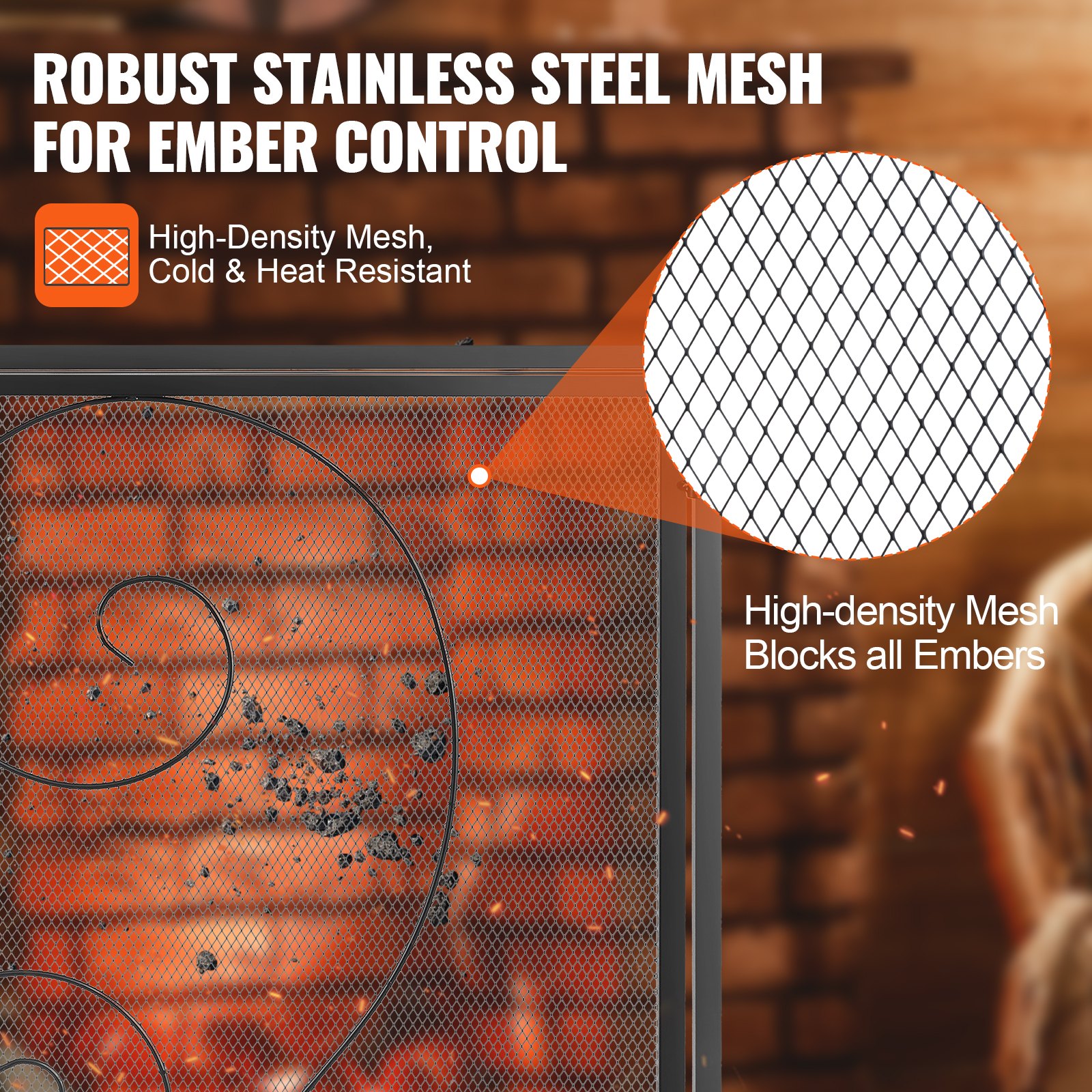 Pantalla para chimenea VEVOR de 1 panel con puerta, malla de hierro resistente, 99 cm (largo) x 80 cm (alto), fácil de instalar, rejilla cortafuegos independiente para sala de estar, decoración vintage.