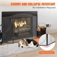 VEVOR Pantalla para chimenea de 3 paneles, resistente malla de hierro para chimenea, cubierta protectora contra chispas de 48 pulgadas de largo x 30,2 pulgadas de alto, no requiere ensamblaje, rejilla independiente para cerca de chimenea para sala de estar, decoración del hogar, color negro vintage