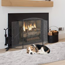 VEVOR Pantalla para chimenea de 3 paneles, resistente malla de hierro para chimenea, cubierta protectora contra chispas de 48 pulgadas de largo x 30,2 pulgadas de alto, no requiere ensamblaje, rejilla independiente para cerca de chimenea para sala de estar, decoración del hogar, color negro vintage