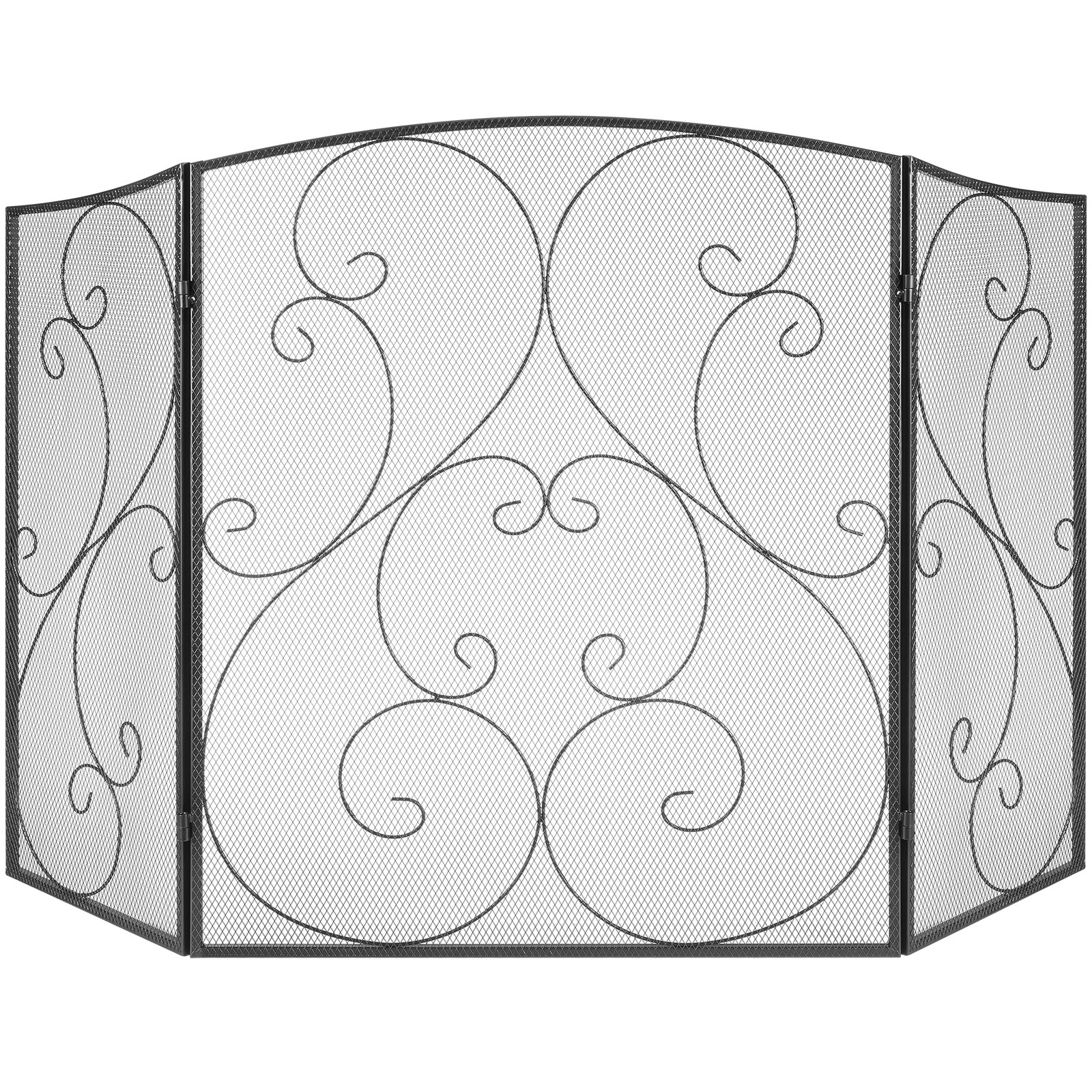 Pantalla para chimenea VEVOR de 3 paneles, malla de hierro resistente, 122 cm (largo) x 76 cm (alto), protección contra chispas, no requiere montaje, rejilla independiente para chimenea, ideal para sala de estar, decoración del hogar, estilo vintage negro