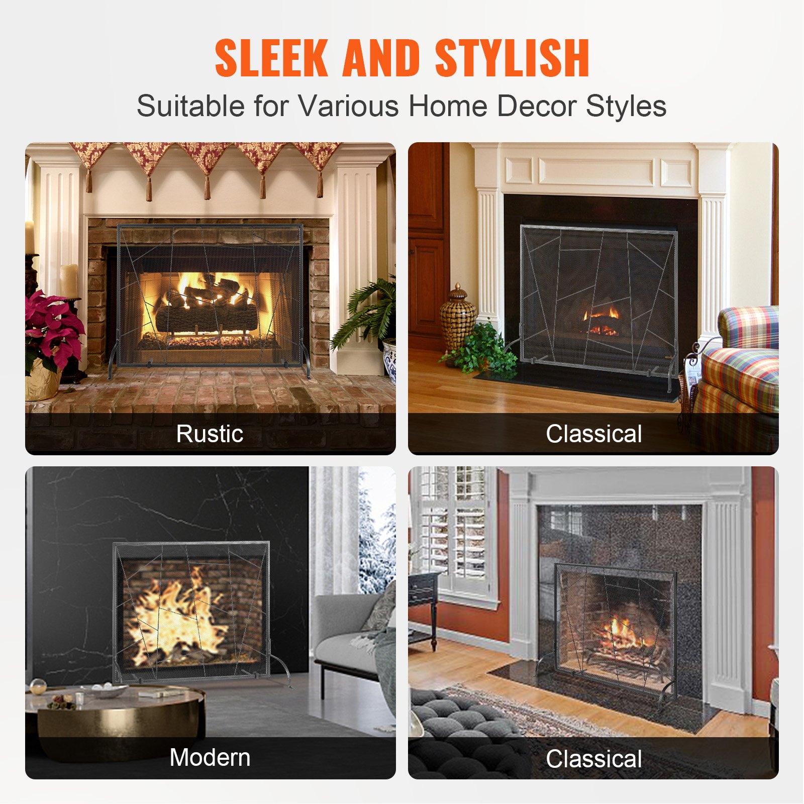 diseños de chimeneas rústicos y clásicos por VEVOR, elegantes para cualquier decoración.