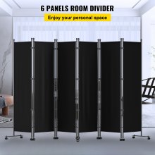 VEVOR Divisor de habitación de 6 paneles, 6 pies de alto, pantalla de privacidad independiente y plegable con ruedas giratorias y marco de aleación de aluminio, bolsa Oxford incluida, partición de habitación para oficina hogar, 121" W x 14" D x 73" H, negro