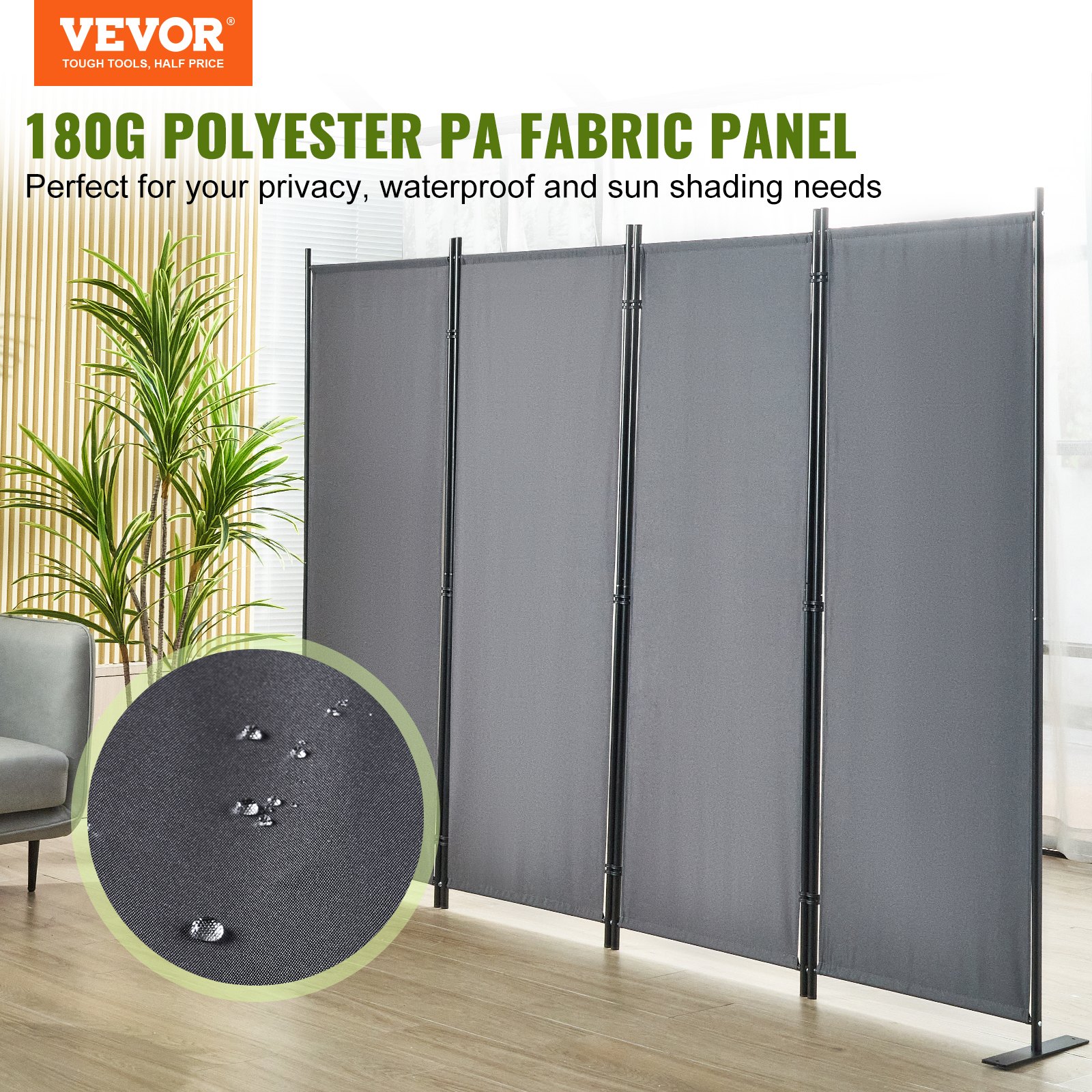 Divisor de ambientes VEVOR, panel de tela de poliéster PA de 180 g, impermeable y protector solar, perfecto para la privacidad.