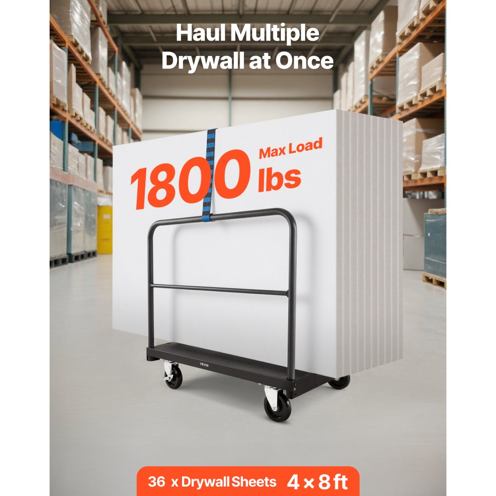 VEVOR Carro Portaplatos, Capacidad de Carga de 816 kg, 2 en 1 con Ruedas Giratorias de 360°, con 3 Pasamanos Laterales, Ayuda para Fábricas, Almacenes y Garajes, Color Negro, 914 x 610 x 878 mm