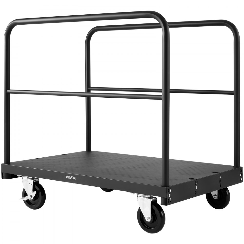 VEVOR Carro Portaplatos, Capacidad de Carga de 816 kg, 2 en 1 con Ruedas Giratorias de 360°, con 3 Pasamanos Laterales, Ayuda para Fábricas, Almacenes y Garajes, Color Negro, 914 x 610 x 878 mm