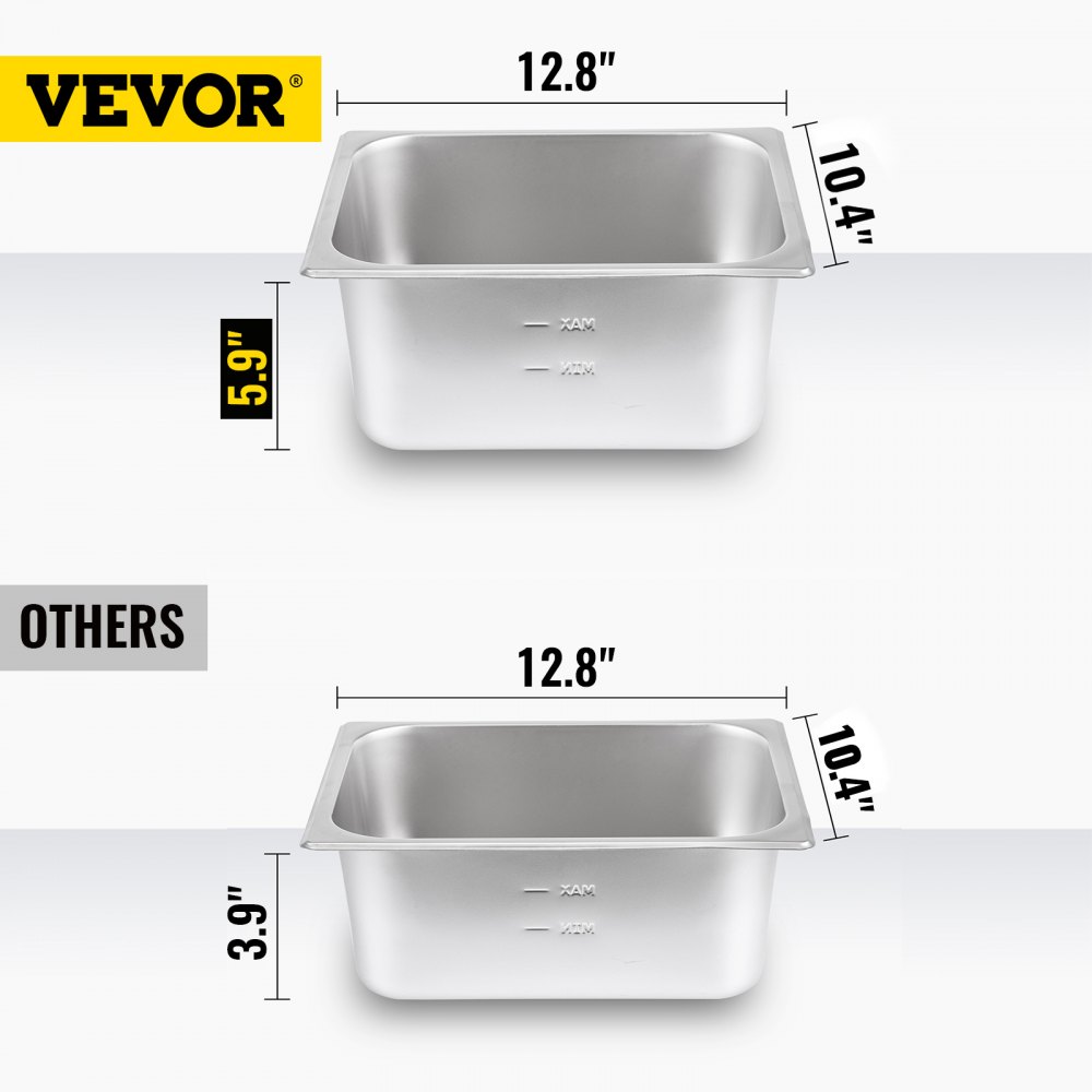 VEVOR Calentador de Comida Calentador de alimentos comercial 4 x 1/2 sartenes baño María eléctrico de 44 cuartos de galón con sartenes de 6 pulgadas