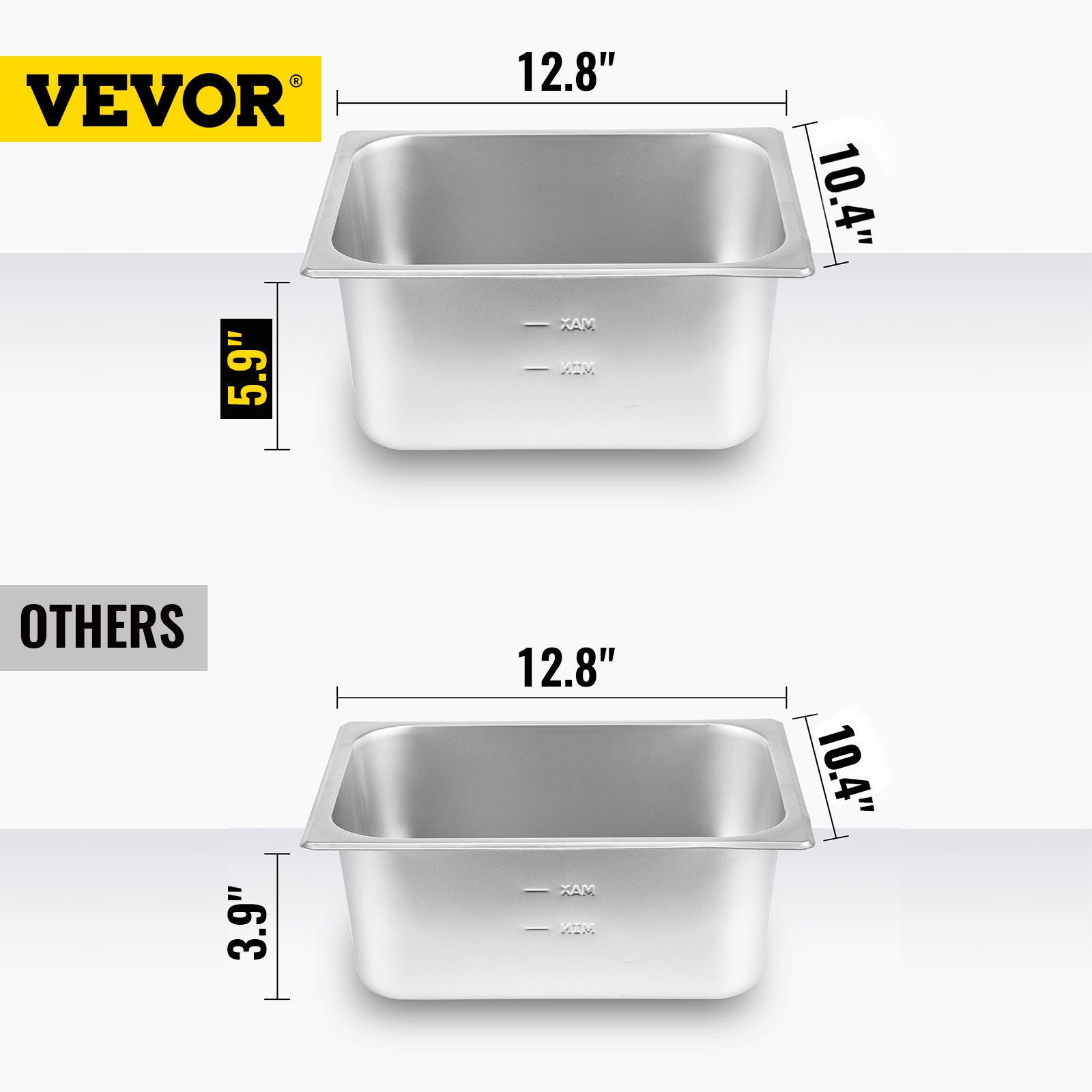 VEVOR Calentador de Comida Calentador de alimentos comercial 4 x 1/2 sartenes baño María eléctrico de 44 cuartos de galón con sartenes de 6 pulgadas