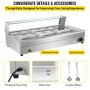 VEVOR Calentador de Comida Calentador de alimentos Bain Marie de 110 V 9 sartenes x 1/3 Gn mesa de vapor comercial de acero inoxidable de grado