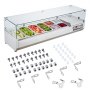 Estación de preparación de condimentos refrigerada VEVOR con bandejas para verduras, protector de vidrio y herrajes de ensamblaje.