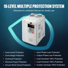 VEVOR VFD 7.5KW, 34A, 10HP Variador de frecuencia para control de velocidad de motor trifásico