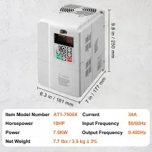 VEVOR VFD 7.5KW, 34A, 10HP Variador de frecuencia para control de velocidad de motor trifásico