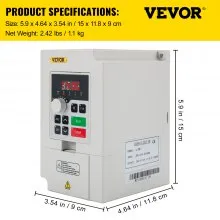 VEVOR Variador de Frecuencia Variador de Velocidad 2,2kW Convertidor de Frecuencia 1 o 3 Fase 1,1kg