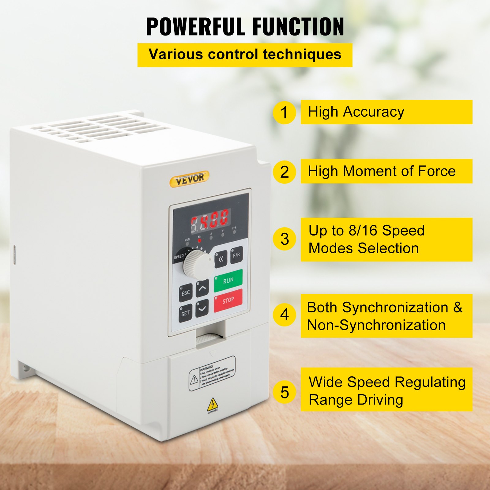 VEVOR Variador de Frecuencia Variador de Velocidad 2,2kW Convertidor de Frecuencia 1 o 3 Fase 1,1kg