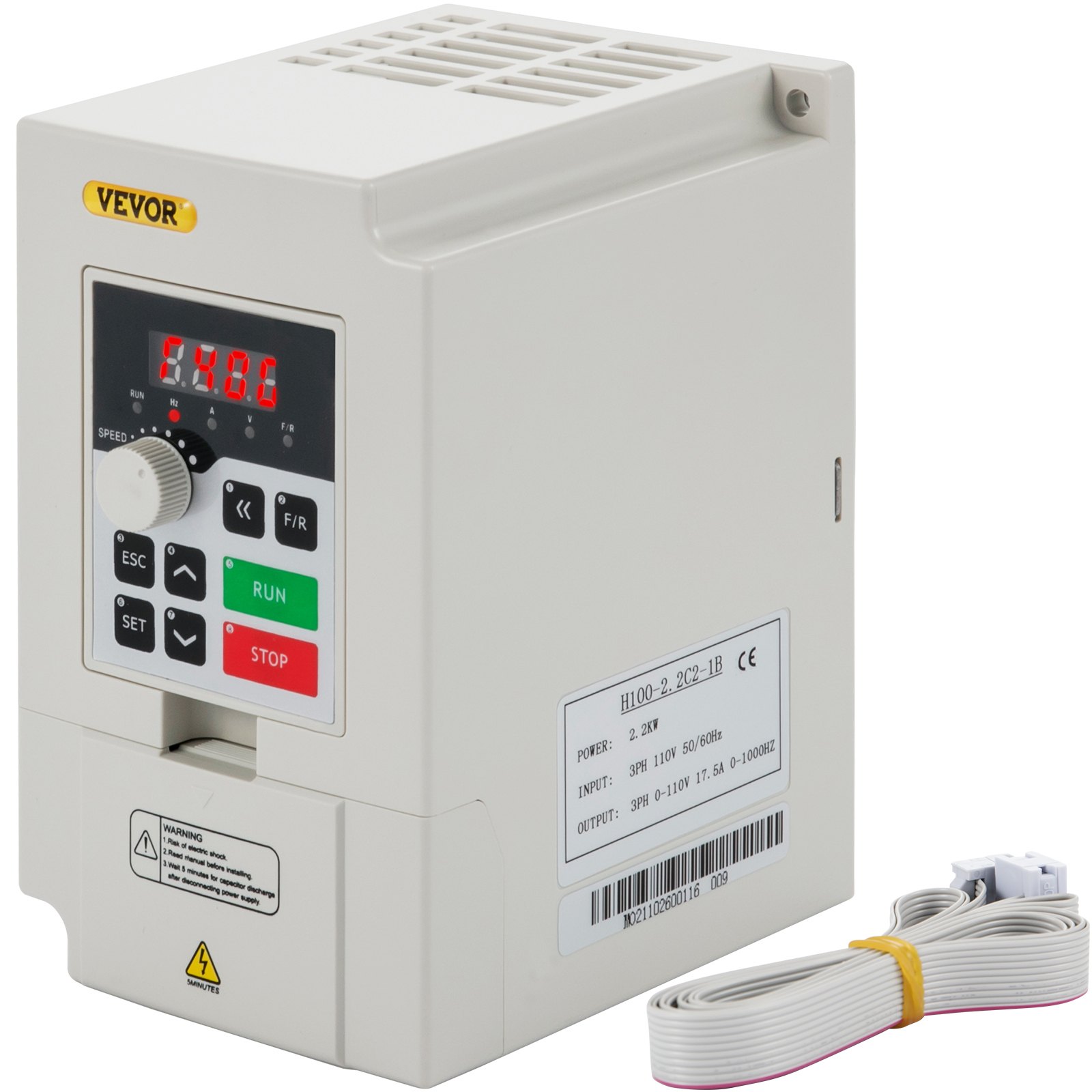 VEVOR Variador de Frecuencia Variador de Velocidad 2,2kW Convertidor de Frecuencia 1 o 3 Fase 1,1kg
