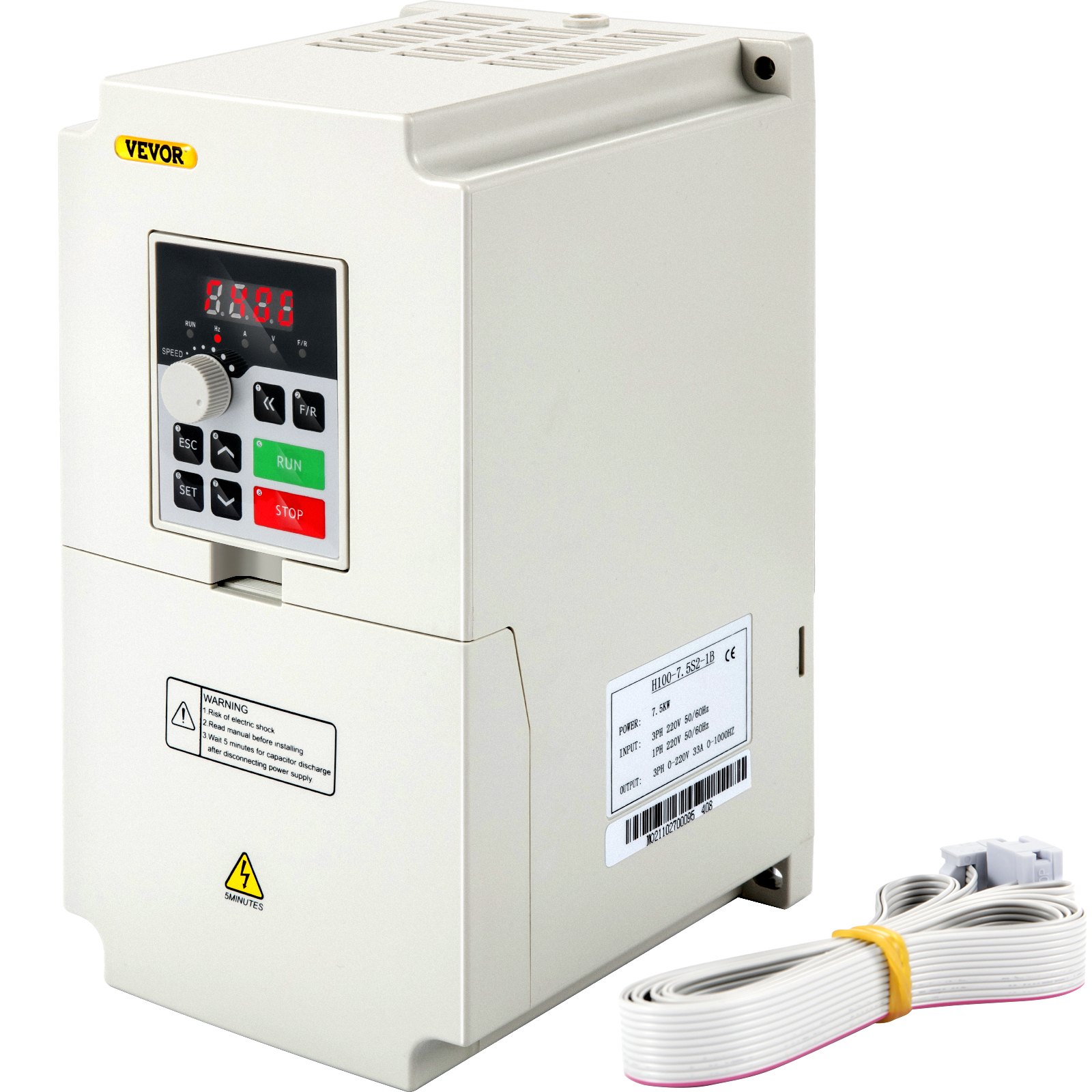 Variador de frecuencia VEVOR con panel de control y control de velocidad.