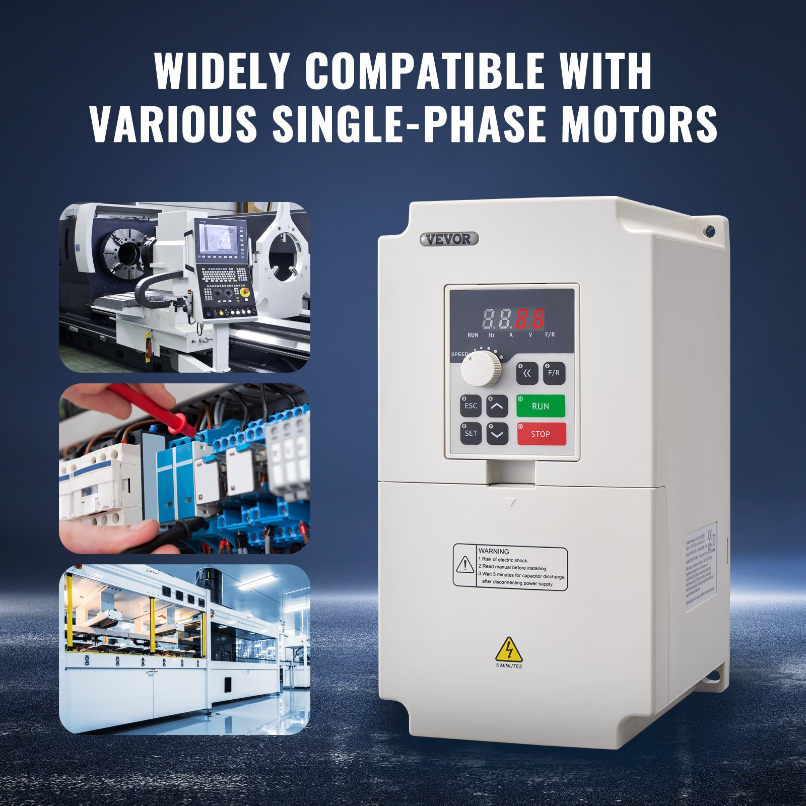 VEVOR Variable Frequency Drive, AC 220V Input 4KW Variable Frequency CNC Drive Inverter Converter, VFD 5.5HP 1 or 3 Phase Input, 3 Phase Output, CNC Motor Inverter Converter for Motor Speed Control