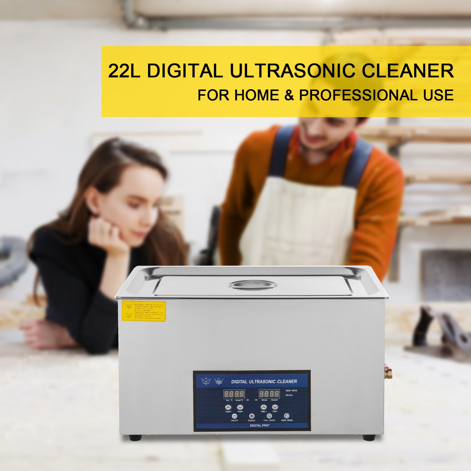 VEVOR 22L Limpiador ultrasónico 28/40khz Limpiador ultrasónico de doble frecuencia Acero inoxidable 304 con temporizador de calentador para joyería Reloj Gafas Limpieza de piezas