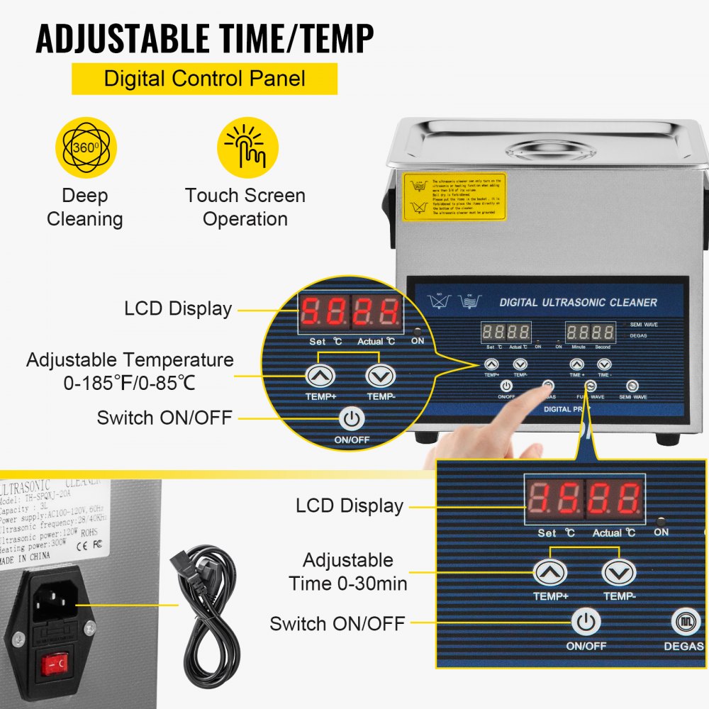VEVOR Limpiador ultrasónico 3L 28/40khz Limpiador de piezas ultrasónico profesional de frecuencia dual con temporizador de calentador para limpieza
