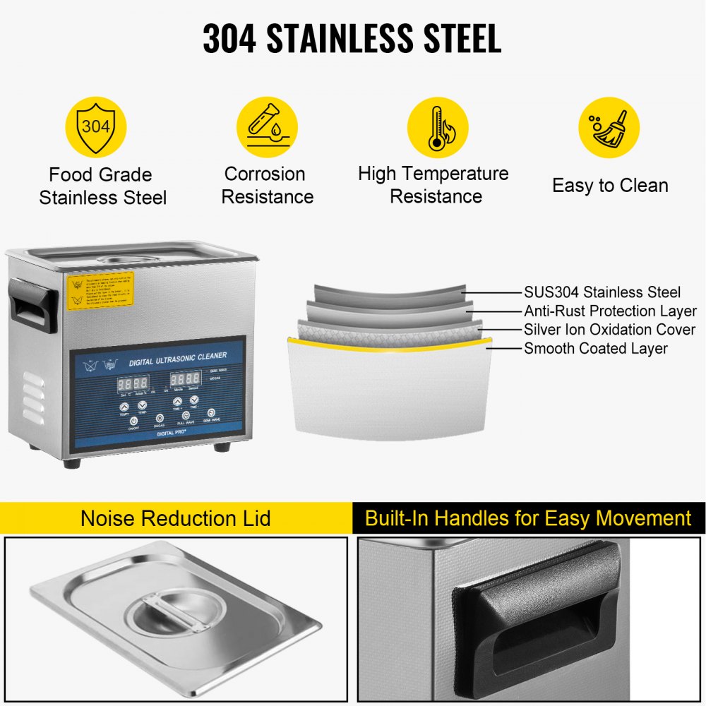 VEVOR Limpiador ultrasónico 3L 28/40khz Limpiador de piezas ultrasónico profesional de frecuencia dual con temporizador de calentador para limpieza