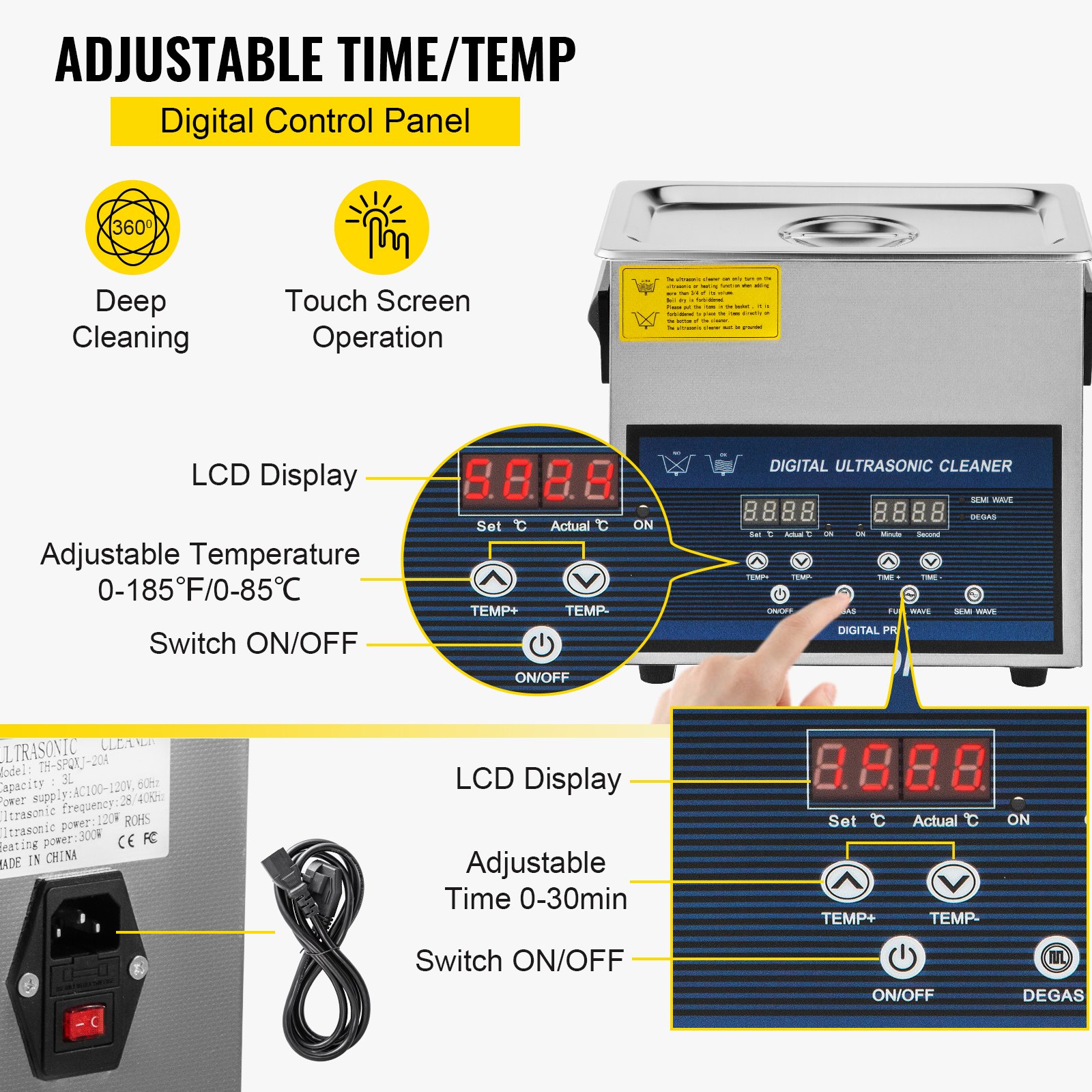 VEVOR Limpiador ultrasónico 3L 28/40khz Limpiador de piezas ultrasónico profesional de frecuencia dual con temporizador de calentador para limpieza