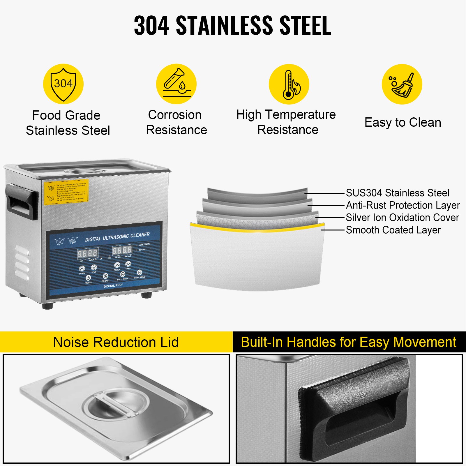 VEVOR Limpiador ultrasónico 3L 28/40khz Limpiador de piezas ultrasónico profesional de frecuencia dual con temporizador de calentador para limpieza