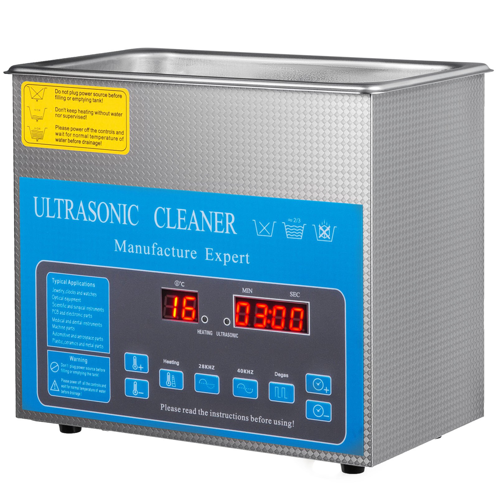VEVOR Limpiador ultrasónico 3L 28/40khz Limpiador de piezas ultrasónico profesional de frecuencia dual con temporizador de calentador para limpieza