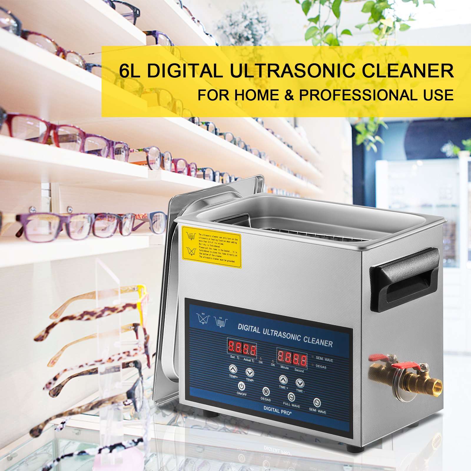 VEVOR 6L Limpiador ultrasónico 28/40khz Limpiador ultrasónico de doble frecuencia Limpiador ultrasónico de laboratorio digital de acero inoxidable con temporizador de calentador para reloj Gafas Piezas pequeñas Limpieza de instrumentos dentales