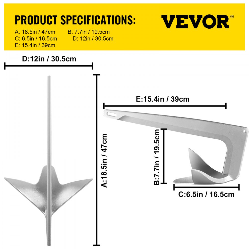 VEVOR Bruce Claw Anchor Ancla de barco de 11 lb, Ancla de barco de acero galvanizado, Ancla marina de 5 kg con un grillete de ancla, Ancla de barco resistente para amarre de yates pequeños en la playa