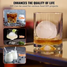 Prensa para bolas de hielo VEVOR, máquina para hacer bolas de hielo de 2,4", kit de prensa para bolas de hielo de aleación de aluminio para aviones para esferas de hielo de 60 mm, prensa para hielo con pinzas y bandeja de goteo, para whisky, cócteles, bourbon, escocés en fiestas y festividades, rojo