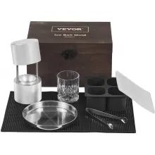 VEVOR Kit de prensa de bolas de hielo, prensa de hielo de aleación de avión con molde de bloque de hielo, alfombrilla grande, pinzas, bandeja de goteo, un vaso, fabricante de bolas de hielo redondas de 2,4"/60 mm, esfera de hielo, para whisky, cóctel en fiestas y vacaciones
