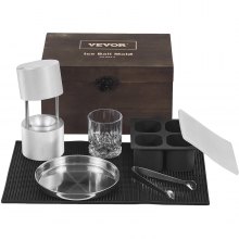 Kit de prensa para bolas de hielo VEVOR, prensa de hielo de aleación de aluminio para aviones con molde para bloques de hielo, tapete grande, pinzas, bandeja de goteo, un vaso, máquina para hacer bolas de hielo redondas de 60 mm, ideal para whisky, cócteles, fiestas y festividades.