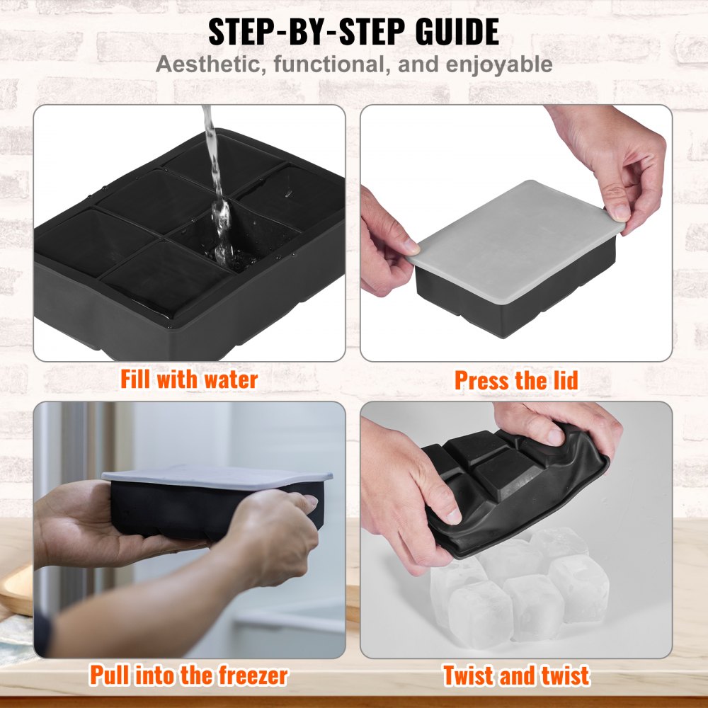 Bandejas de cubitos de hielo VEVOR (juego de 2), 2 en 1 con máquina para hacer bolas de hielo esféricas de silicona y máquina para hacer cubitos de hielo cuadrados grandes con tapa, reutilizables, fáciles de liberar, sin BPA, para whisky, cócteles y bourbon.