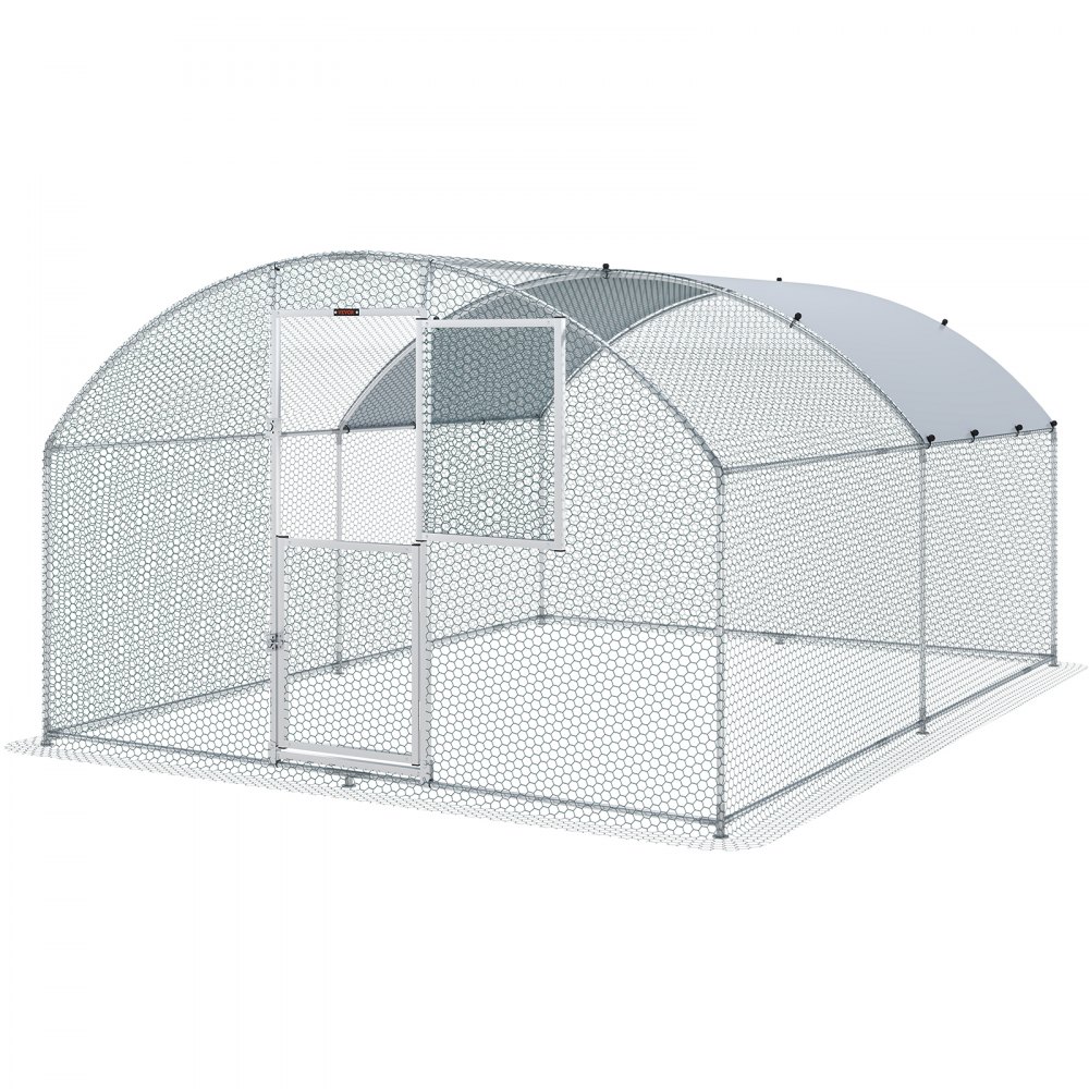 VEVOR Gallinero de metal grande con gallinero, gallinero para patio con cubierta impermeable, 13.1 x 9.8 x 6.6 pies, techo de cúpula, jaula grande para aves de corral para gallinero, gallinero de patos y corral de conejos, plateado