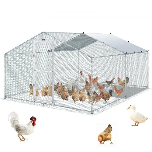 Gallinero de metal VEVOR, gallinero grande de 13.1 x 9.8 x 6.6 pies, techo puntiagudo para exteriores, jaula para aves de corral para granja o patio trasero, con cubierta impermeable y malla de protección, para gallina, pato, conejo