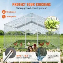 VEVOR Gallinero grande de metal con corredor, jaula para aves de corral para patio, cubierta impermeable, 19,7 x 9,8 x 6,6 pies, techo puntiagudo para gallinero, gallinero de patos y conejos, plateado
