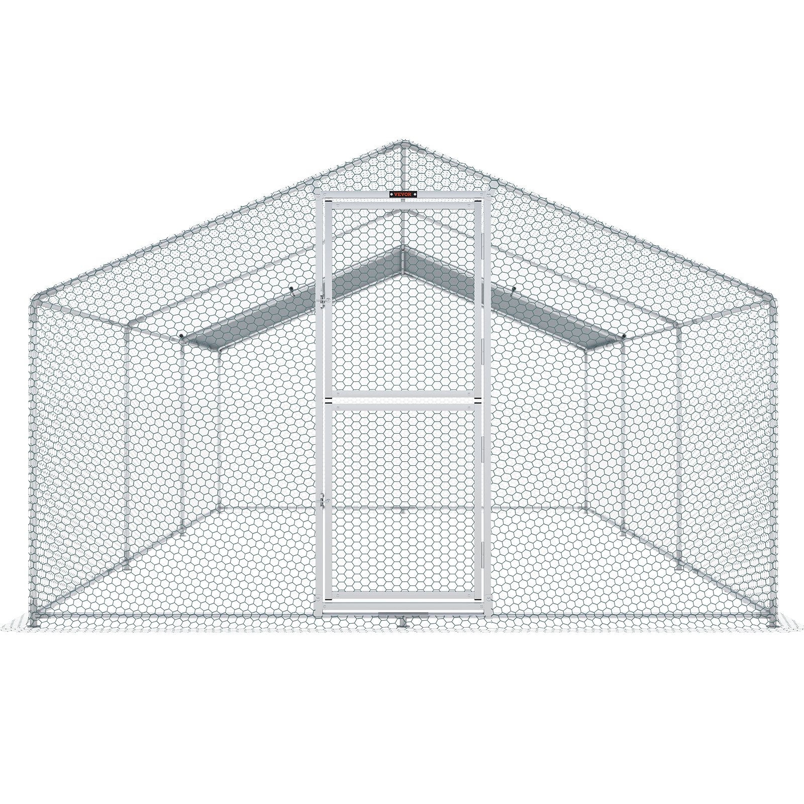 VEVOR Gallinero grande de metal con corredor, jaula para aves de corral para patio, cubierta impermeable, 19,7 x 9,8 x 6,6 pies, techo puntiagudo para gallinero, gallinero de patos y conejos, plateado