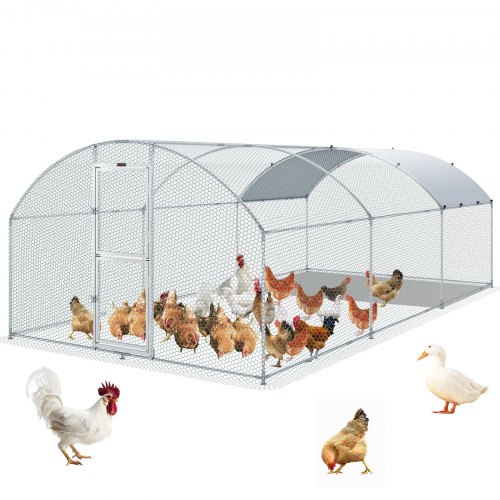 VEVOR Gallinero grande de metal con corral, 19.7x9.8x6.6ft, jaula para aves de corral para patio con cubierta impermeable, techo tipo cúpula, jaula grande para aves de corral para gallinero, pato y co