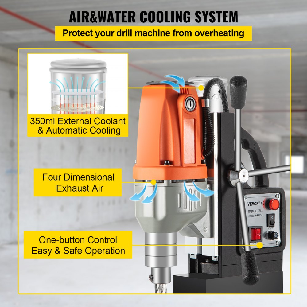 Taladro magnético VEVOR de 980 W, taladro de columna para metal de alta potencia (680 rpm), taladro de columna multifunción de 35 mm, máquina de perforación con núcleo para taladrar y roscar.