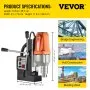 Taladro magnético VEVOR de 980 W, taladro de columna para metal de alta potencia (680 rpm), taladro de columna multifunción de 35 mm, máquina de perforación con núcleo para taladrar y roscar.