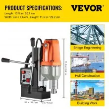VEVOR Taladro Magnético Industrial 35 mm 10000 N Taladradora Magnético 680 RPM