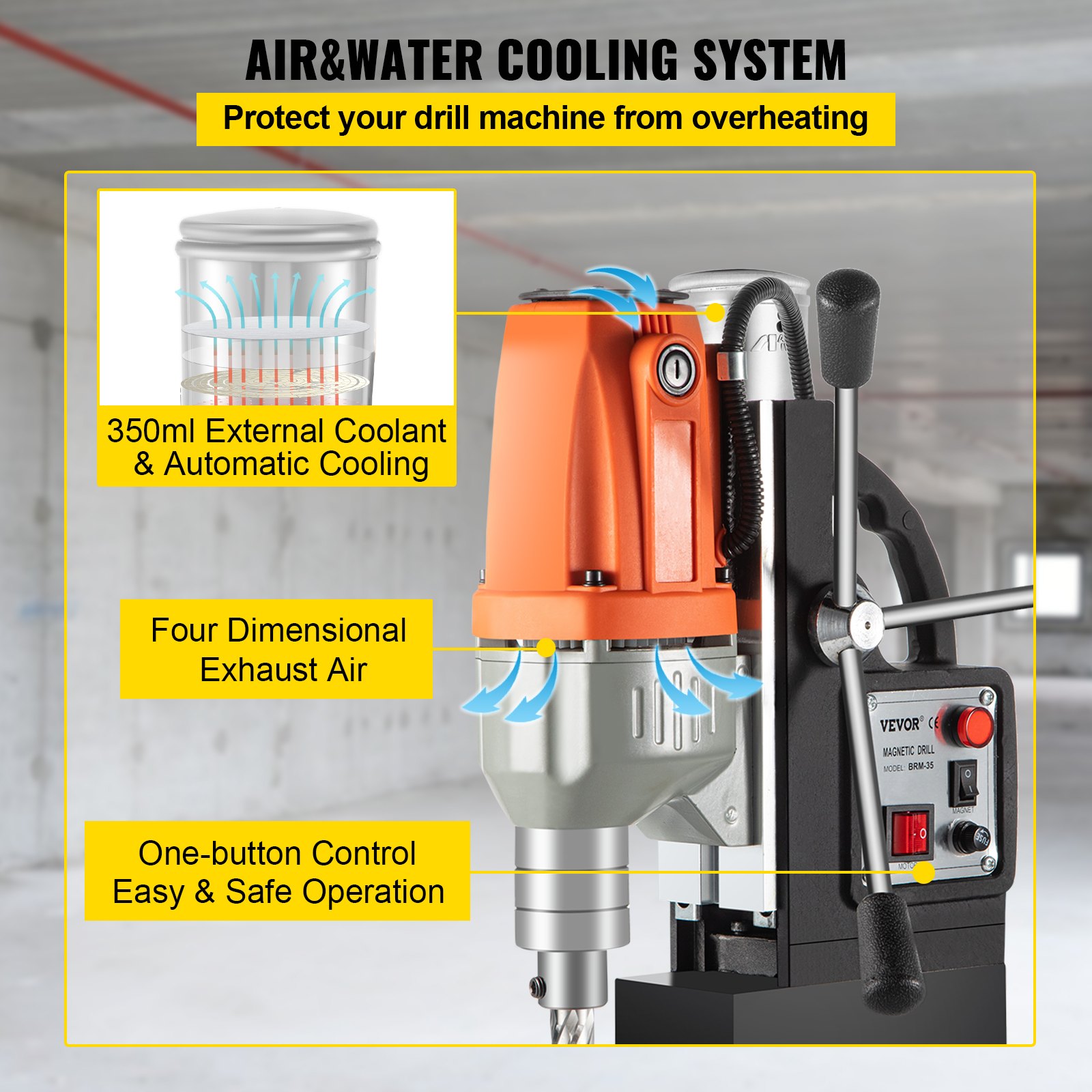 Taladro magnético VEVOR de 980 W, taladro de columna para metal de alta potencia (680 rpm), taladro de columna multifunción de 35 mm, máquina de perforación con núcleo para taladrar y roscar.