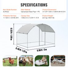 Gallinero VEVOR, 9.8x6.5x6.5ft Walk-in Large Metal Chicken Corral para patio con cubierta impermeable, gallinero con techo Doom con cerradura de seguridad para exteriores y patio trasero, granja, jaula para patos y conejos